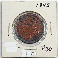 1845  Large Cent  Damaged / Polished