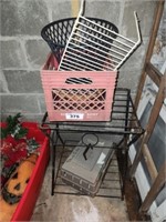 VTG. METAL 2 TIER STAND , MILK CRATE & OTHER
