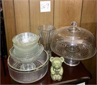 Cake Plate/Glass Lot with Brass Bear