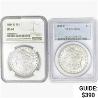 [2] Morgan Silver Dollars NGC/PCGS MS63 [1884-O,