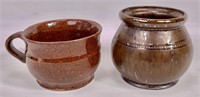Redware cups, 4.25" dia., 3" tall (chips on lip) /