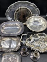 Silver Plate Serving Pieces + a Pewter Bread Bown