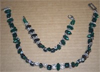 Contempo Green & Clear Beaded/RS Necklace &