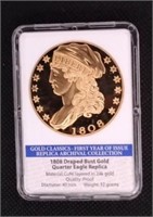 Replicas in display case - 1839 Liberty Head Gold