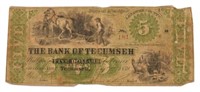 Bank Of Tecumseh $5 Bill