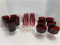 11 Ruby Red Glass with Clear Glass Base Glasses