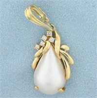 Teardrop Mabe Pearl and Diamond Pendant in 14k Yel