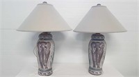PAIR OF POTTERY ELEPHANT TABLE LAMPS