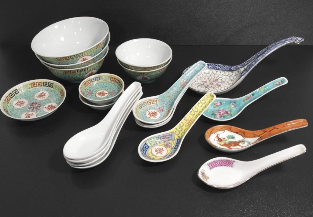 MUN SHOU BOWLS & SPOONS, ASSTD. SOUP SPOONS