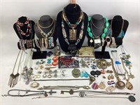 Various necklaces, rings, earrings and