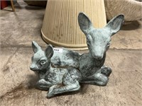 Green Concrete Deer Mother Fawn Statue.