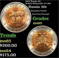 1994 Russia 50 Rubles Bimetallic Y# 369 Grades GEM