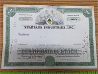 Spartans industries stock certificate