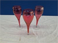 Three Pink Stemware Glasses