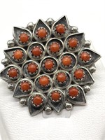 Antique Sterling Zuni Coral Brooch Old Pawn
