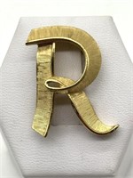 Crown Trifari Vintage Textured "R" Initial Pin