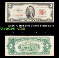 1953C $2 Red Seal United States Note Grades vf++