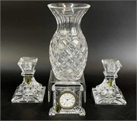 Waterford Crystal Vase, Candlesticks & Clock