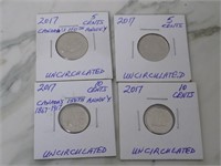 4 Different 2017 Canada 5 & 10 Cent UNC Coins