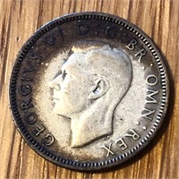 1939 Silver UK 1 Shilling Coin George VI Scottish