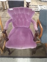 Purple Upholstered Armchair w/ Claw Feet