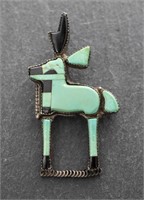 Navajo Silver Turquoise Onyx Inlay Elk Pin/Brooch