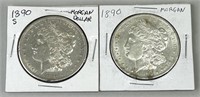 1890-S & 1890 Morgan Silver Dollars.