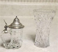 4 in crystal vase, 3.5 in glass mug made in West