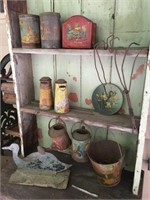 10 ASSORTED VINTAGE METAL TINS, MONEY BOXES,