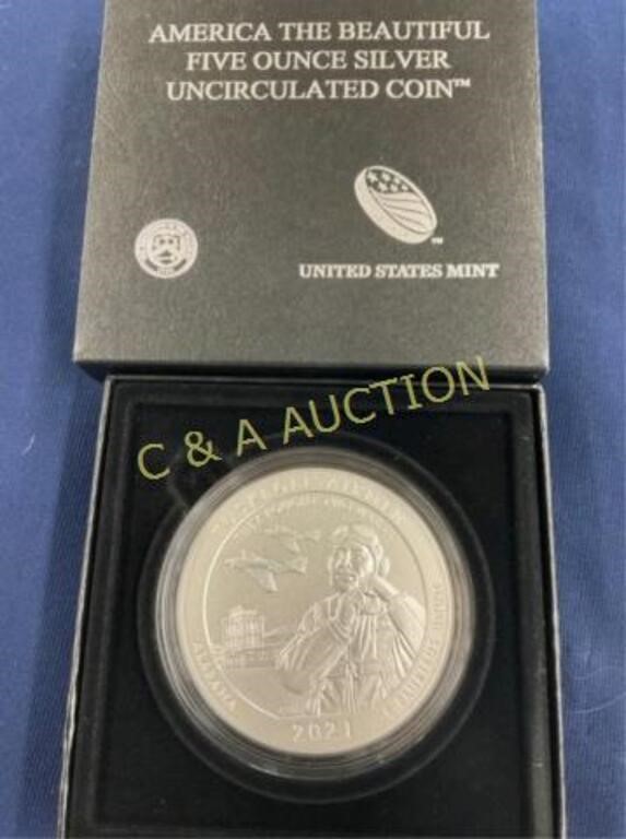 5 OZ SILVER UNC AMERICA THE BEAUTIFUL COIN