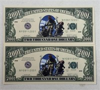 (2) 2001 $2001 9/11 HERO NOTES