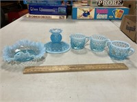 Blue Hobnail Art Glass Lot