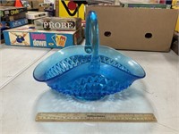Large Blue Art Glass Basket
