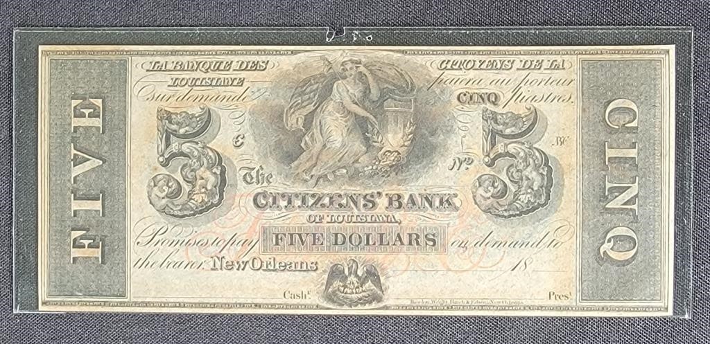 $5 Citizens Bank of Louisiana Broken Bank Note