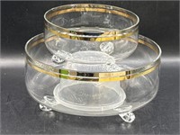 2) Gold Rimmed Crystal Footed Bowls