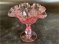 Vintage Pink Fenton Glass Ruffled Compote Candy