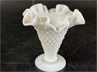 Fenton Hobnail Milk Glass 4in Double Crimped Vase