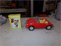 Minnie mouse tin, Barbie car and banner