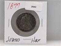 1877 90% Silver Seated Half $1 Dollar