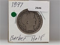 1897 90% Silver Barber Half $1 Dollar