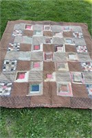 Large antique quilt, block Square with wide