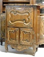 French Normandy Style Carved Oak Bar Cabinet.