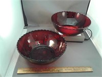Set of 2 red glass bowls (Anchor Hocking?) with