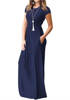 O728  Mengpipi Women's Maxi Dress, Navy Blue, M
