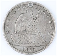 1875 US SEATED LIBERTY SILVER HALF DOLLAR