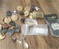 MILITARY & OTHER PINS & A TIE TAC & SPOON PIN