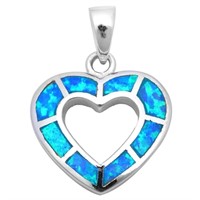 Blue Opal Heart Charm Pendant