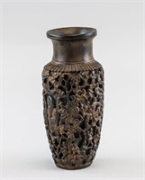 Chinese Wood Carved Shouxing and 100 Boys Vase