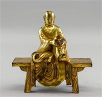 Chinese Late Ming Dynasty Gilt Gold Bronze Lohan