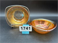 Carnival glass marigold 4.5" bowls (2)